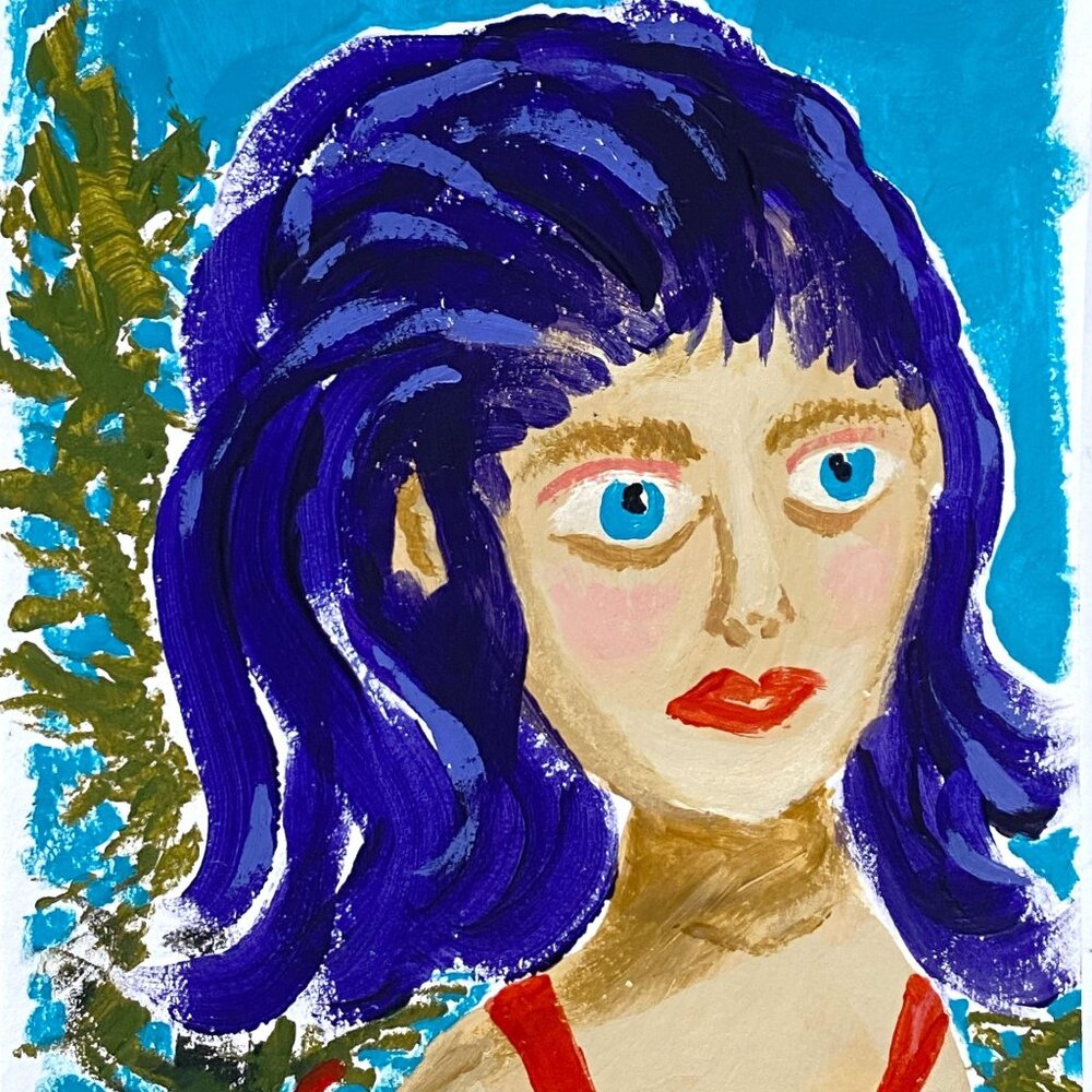 Sallys Gaze Original Acrylic Portrait Painting 8x10in Mat Frame Ready Art